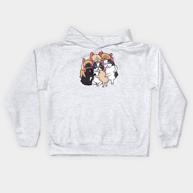 French Bulldogs group hug Kids Hoodie by huebucket